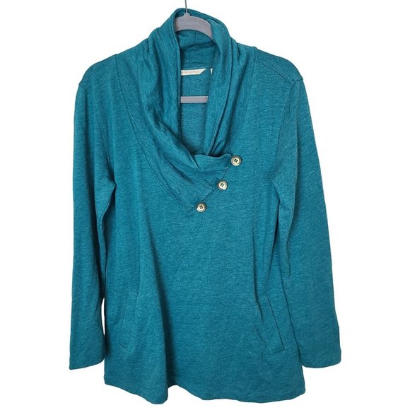 Soft Surroundings Womens S Green Long Sleeves Overlap Collar Terry Tunic Top - Picture 1 of 9